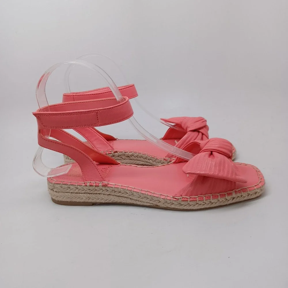 Vince Camuto Pink Leather Bow Espadrille Ankle Strap Flat Sandals Maybel Sz 7M